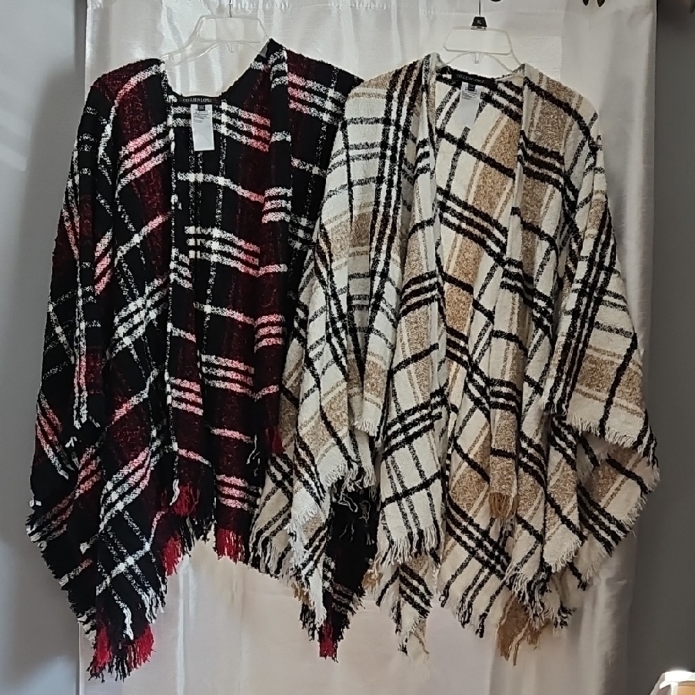 Colleen Lopez Plaid Fringe Wrap/Shawl Lot Of 2 NWOT